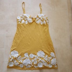 mustard yellow and white flower patterned dress